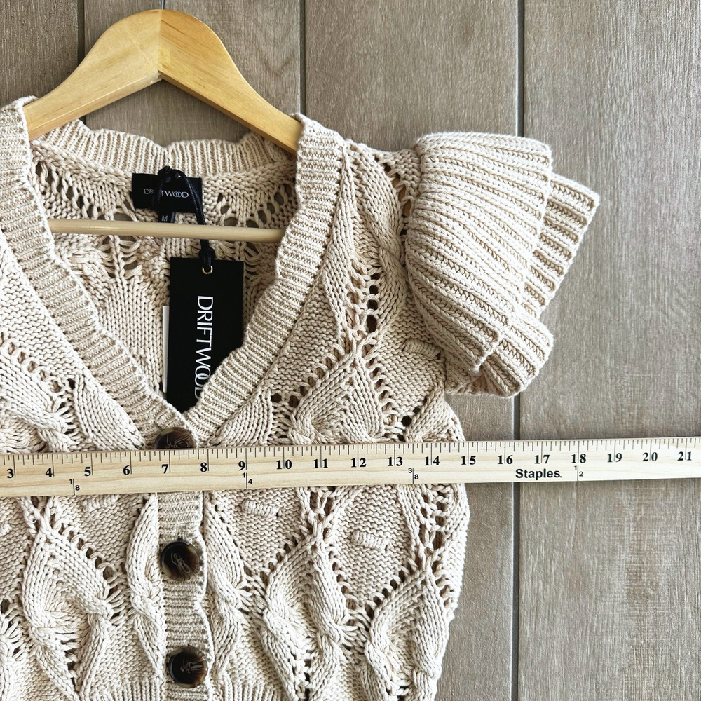Driftwood Crochet Button Top Medium Ruffle Sleeve Sheer Boho Cottage Prairie New - Picture 6 of 7